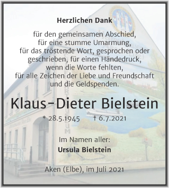 Traueranzeige von Klaus-Dieter Bielstein von Trauerkombi Köthen
