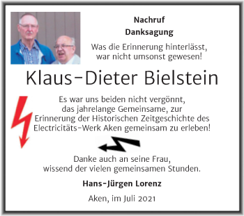 Traueranzeige von Klaus-Dieter Bielstein von Trauerkombi Köthen