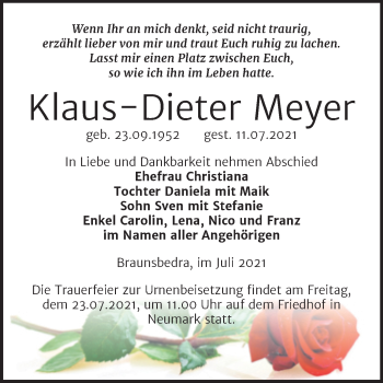Traueranzeige von Klaus-Dieter Meyer von Trauerkombi Merseburg