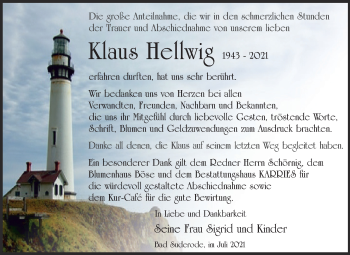 Traueranzeige von Klaus Hellwig von Trauerkombi Quedlinburg
