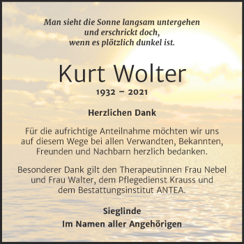 Traueranzeige von Kurt Wolter von Trauerkombi Zeitz