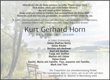 Traueranzeige von Kurt Gerhard Horn von Trauerkombi Merseburg