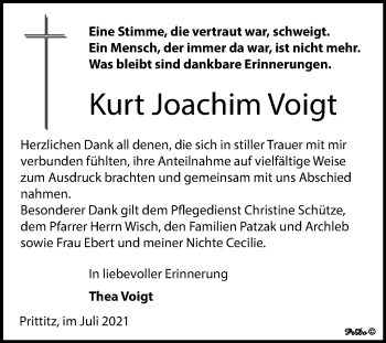 Traueranzeige von Kurt Joachim Voigt von Trauerkombi Weißenfels