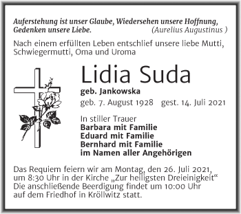 Traueranzeige von Lidia Suda von Mitteldeutsche Zeitung Halle/Saalkreis
