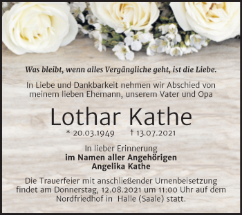 Traueranzeige von Lothar Kathe von Mitteldeutsche Zeitung Halle/Saalkreis