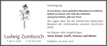 Traueranzeige von Ludwig Zumbusch von Trauerkombi Mansfelder Land