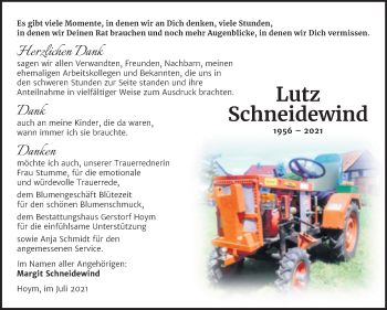 Traueranzeige von Lutz Schneidewind von Trauerkombi Aschersleben