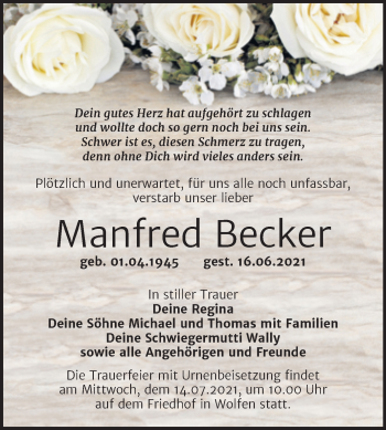 Traueranzeige von Manfred Becker von Trauerkombi Bitterfeld