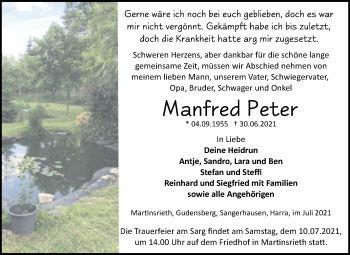 Traueranzeige von Manfred Peter von Mitteldeutsche Zeitung Sangerhausen