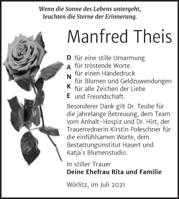 Traueranzeige von Manfred Theis von Trauerkombi Wittenberg
