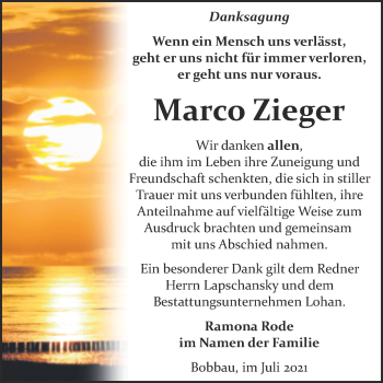Traueranzeige von Marco Zieger von Trauerkombi Bitterfeld