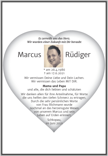 Traueranzeige von Marcus Rüdiger von Trauerkombi Merseburg