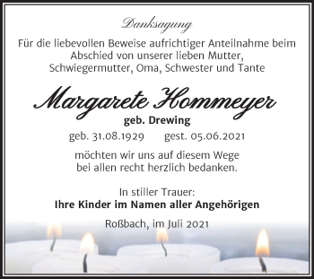 Traueranzeige von Margarete Hommeyer von Trauerkombi Merseburg