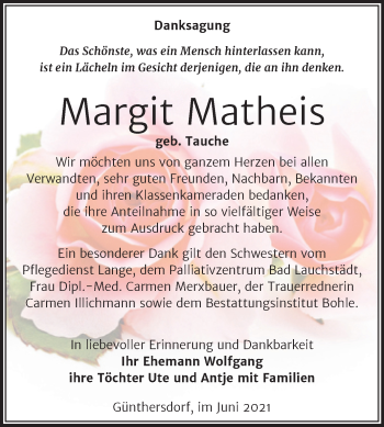 Traueranzeige von Margit Matheis von Trauerkombi Merseburg