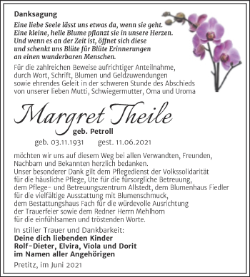 Traueranzeige von Margret Theile von Trauerkombi Merseburg
