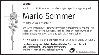 Traueranzeige von Mario Sommer von Mitteldeutsche Zeitung Mansfelder Land