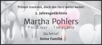 Traueranzeige von Martha Pohlers von Mitteldeutsche Zeitung Halle/Saalkreis