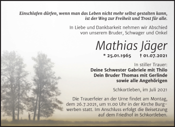 Traueranzeige von Mathias Jäger von Trauerkombi Weißenfels