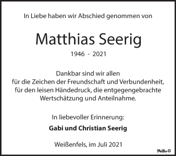 Traueranzeige von Matthias Seerig von Trauerkombi Weißenfels