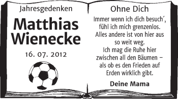 Traueranzeige von Matthias Wienecke von Mitteldeutsche Zeitung Köthen