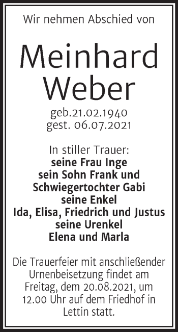 Traueranzeige von Meinhard Weber von Mitteldeutsche Zeitung Halle/Saalkreis