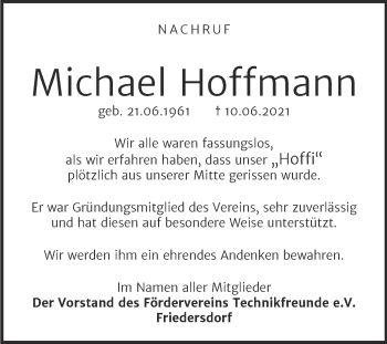 Traueranzeige von Michael Hoffmann von Trauerkombi Bitterfeld