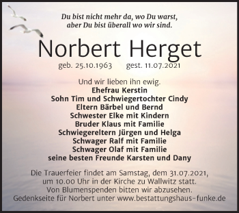 Traueranzeige von Norbert Herget von Mitteldeutsche Zeitung Halle/Saalkreis