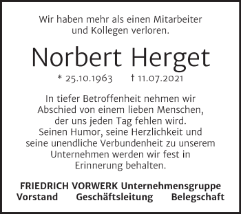 Traueranzeige von Norbert Herget von Mitteldeutsche Zeitung Gesamt Sachsen-Anhalt Süd