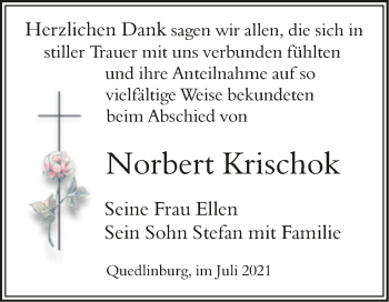 Traueranzeige von Norbert Krischok von Trauerkombi Quedlinburg