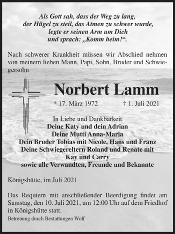 Traueranzeige von Norbert Lamm von Mitteldeutsche Zeitung Quedlingburg