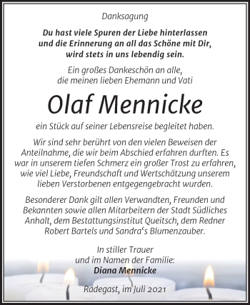 Traueranzeige von Olaf Mennicke von Trauerkombi Köthen