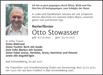 Traueranzeige von Otto Stowasser von Trauerkombi Wittenberg