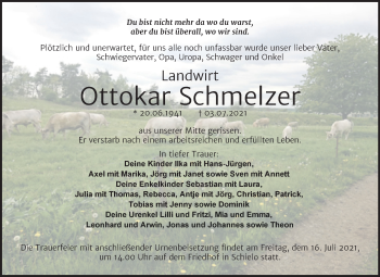 Traueranzeige von Ottokar Schmelzer von Trauerkombi Mansfelder Land
