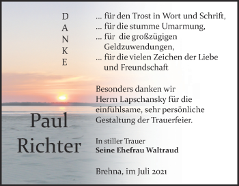 Traueranzeige von Paul Richter von Trauerkombi Bitterfeld