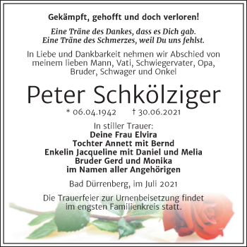 Traueranzeige von Peter Schkölziger von Trauerkombi Merseburg
