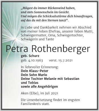 Traueranzeige von Petra Rothenberger von Trauerkombi Köthen