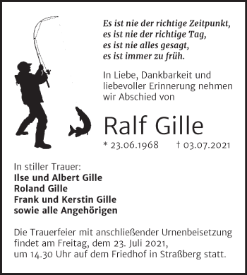 Traueranzeige von Ralf Gille von Trauerkombi Quedlinburg