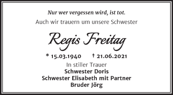 Traueranzeige von Regis Freitag von Trauerkombi Merseburg