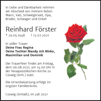 Traueranzeige von Reinhard Förster von Trauerkombi Wittenberg