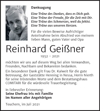 Traueranzeige von Reinhard Geißner von Trauerkombi Weißenfels