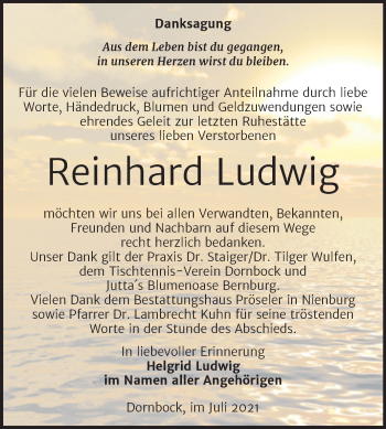 Traueranzeige von Reinhard Ludwig von Trauerkombi Köthen