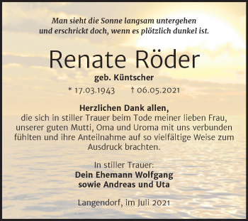Traueranzeige von Renate Röder von Trauerkombi Weißenfels