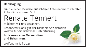 Traueranzeige von Renate Tennert von Trauerkombi Bitterfeld
