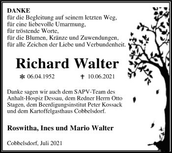 Traueranzeige von Richard Walter von Trauerkombi Wittenberg