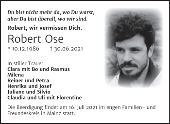 Traueranzeige von Robert Ose von Mitteldeutsche Zeitung Merseburg/Querfurt