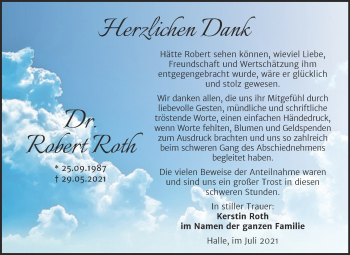 Traueranzeige von Robert Roth von Mitteldeutsche Zeitung Halle/Saalkreis