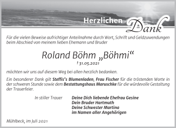 Traueranzeige von Roland Böhm von Trauerkombi Bitterfeld
