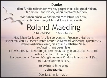 Traueranzeige von Roland Maeding von Trauerkombi Merseburg