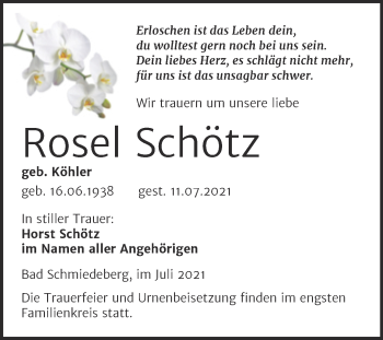 Traueranzeige von Rosel Schötz von Trauerkombi Wittenberg