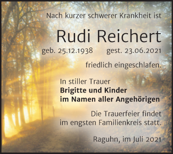 Traueranzeige von Rudi Reichert von Trauerkombi Bitterfeld